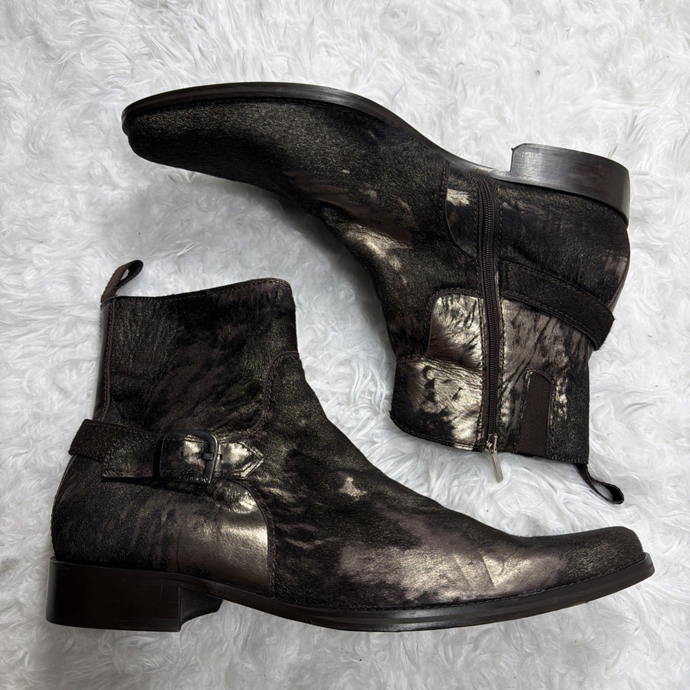 DONALD PLINER Calf Hair Western Boots Made In Italy Buckle And Zip Colorful Rare